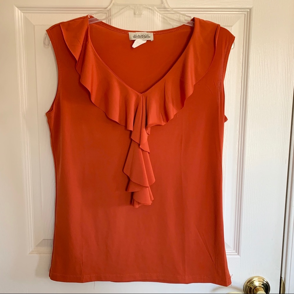 EUC Harve Benard Orange Ruffle Sleeveless Top, L